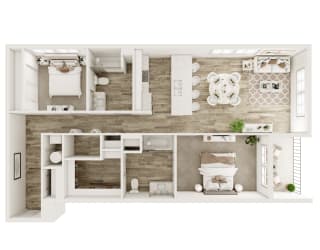 Floor Plan 2 Bedroom, 2 Bathroom - 1320 SF
