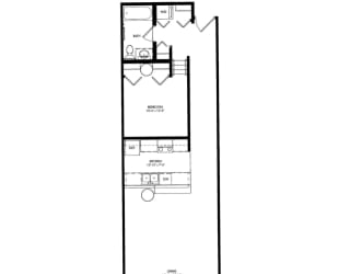 a floor plan of a small house with a bedroom and a living room  at The Cosmopolitan, St Paul, Minnesota