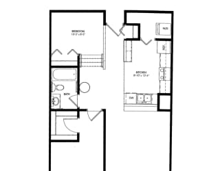 a floor plan of a 1 bedroom floor plan  at The Cosmopolitan, St Paul, MN, 55101