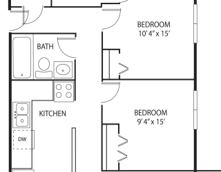 2 bed 2 bath floor plan F at Axon Green, Minneapolis, MN, 55416