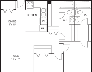 2 bed 2 bath floor plan at Axon Green, Minneapolis, MN, 55416