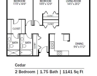 Cedar Floor Plan at Cedars Lakeside, Little Canada, 55117