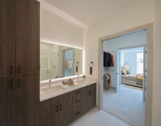 Primary bathroom in the CC3 two bedroom plus den, two bathroom floor plan at The Mera in St. Louis Park, Minnesota