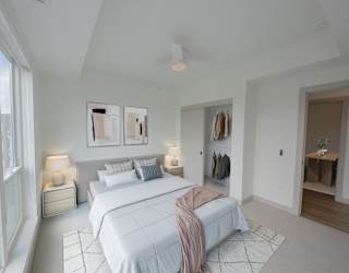 Second bedroom in the CC3 two bedroom plus den, two bathroom floor plan at The Mera in St. Louis Park, Minnesota