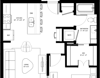 1 bedroom 1 bathroom B-2 Floor Plan at The Mera, St Louis Park, 55426