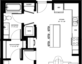 1 bedroom 1 bathroom B-3 Floor Plan at The Mera, St Louis Park Minnesota