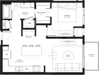 1 bedroom 1 bathroom B-4 Floor Plan at The Mera, St Louis Park, MN, 55426