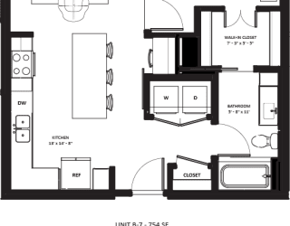 1 bedroom 1 bathroom B-7 Floor Plan at The Mera, St Louis Park