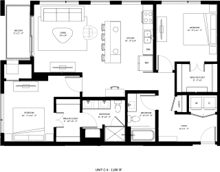 2 bedroom 2 bathroom C-4 Floor Plan at The Mera, St Louis Park