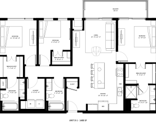3 bedroom 2 bath D-1 Floor Plan at The Mera, St Louis Park, MN