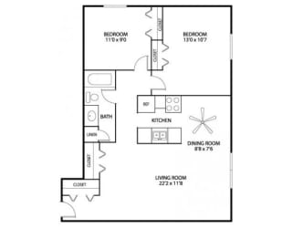 Hamline Terrace Apartments in Roseville, MN 2 Bedroom 1 Bath Apartment