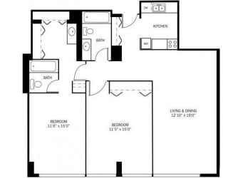Kellogg Square Apartments in St. Paul, MN 2 Bedroom 2 Bath Apartment
