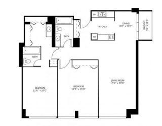Kellogg Square Apartments in St. Paul, MN 2 Bedroom 2 Bath Apartment