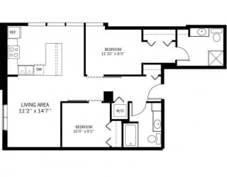 Kellogg Square Apartments in St. Paul, MN 2 Bedroom 2 Bath Apartment