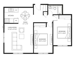 the floor plan of oaks 2 bedroom unit