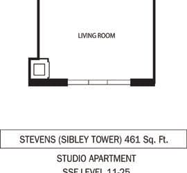 St. Louis and Stevens Floor Plan Galtier Towers Apartments in Lowertown, St. Paul, MN Studio Apartment