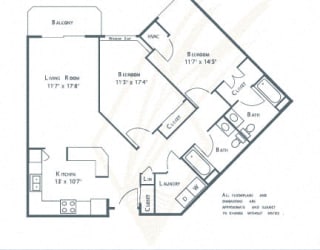 a floor plan for a condo with two bedrooms and two baths