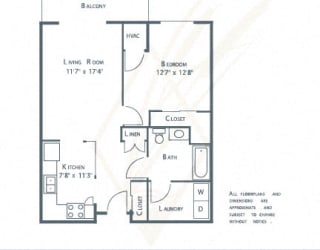 the floor plan of one bedroom unit