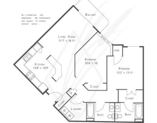 a floor plan of a unit with bedroom and living room