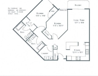 a floor plan of two bedrooms and two baths