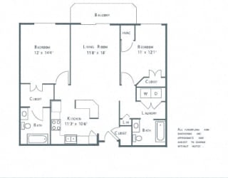 a floor plan of a unit with two bedrooms and two baths