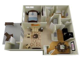 Pine Valley Ranch Apartments Spokane, Washington 1 Bedroom 1 Bath 3D Floor Plan 731 sq ft