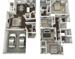Rivers Edge Rental Homes Furnished D1 3D Floor Plan