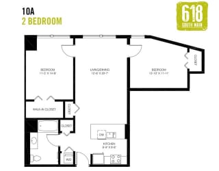 Two Bedroom 1 Bath 993 sq. ft.