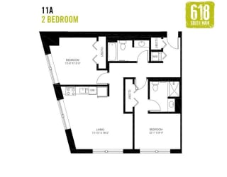 Two Bedroom 2 Bath 1021 sq. ft.