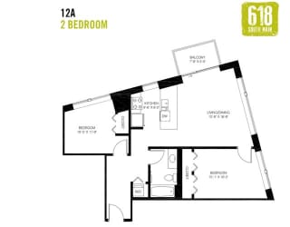 Two Bedroom 1 Bath 905 sq. ft.