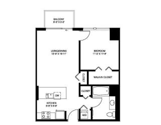 One Bedroom 1 Bath 696 sq. ft.