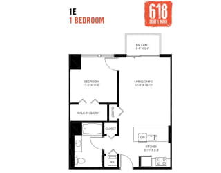 One Bedroom 1 Bath 696 sq. ft.
