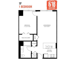 One Bedroom 1 Bath 785 sq. ft.