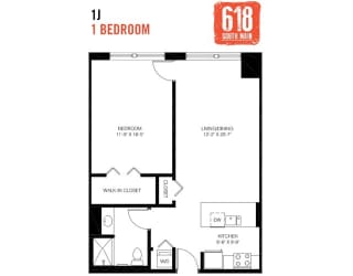 One Bedroom 1 Bath 796 sq. ft.