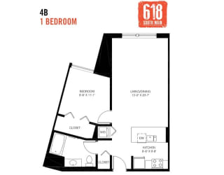 One Bedroom 1 Bath 777 sq. ft.