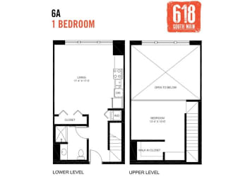 One Bedroom 1 Bath Loft 872 sq. ft.