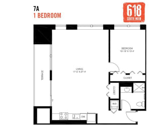 One Bedroom 1 Bath 945 sq. ft.