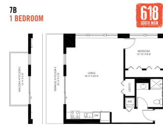 One Bedroom 1 Bath 718 sq. ft.