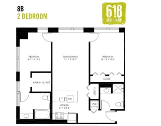 Two Bedroom 2 Bath 1044 sq. ft.