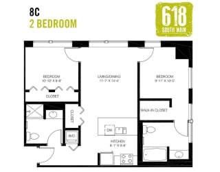Two Bedroom 2 Bath 861 sq. ft.