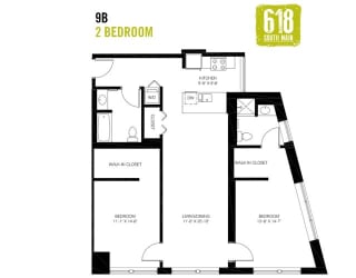 Two Bedroom 2 Bath 1241 sq. ft.