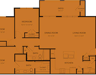 A diagram of a house layout with labeled rooms and dimensions.