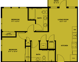the floor plan of a bedroom apartment with a living room and a dining room