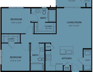 the floor plan of a bedroom apartment with a bedroom and a living room