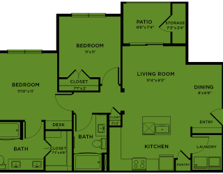 B1 80% MFI affordable 2 bedroom apartment floorplan at Bridge at Paloma