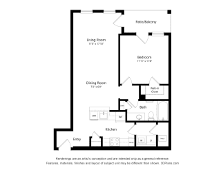 Elm Front Floor Plan at Montgomery Place Apartments, Montgomery, Illinois