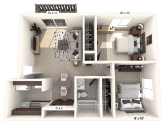 2 Bed 1 Bath Floor Plan at Bavarian Village Apartments, Indianapolis, 46235
