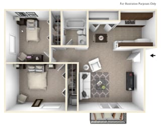 2 Bedroom 2 Bathroom Floor Plan at Sycamore Creek Apartments, Orion, MI, 48359