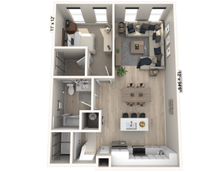 A12 - 1 Bedroom 1 Bathroom Floor plan | 834 Sq. Ft. at Ironwood Flats, Brandon, FL