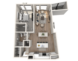 A14 - 1 Bedroom 1 Bathroom Floor plan | 907 Sq. Ft. at Ironwood Flats, Brandon, 33511
